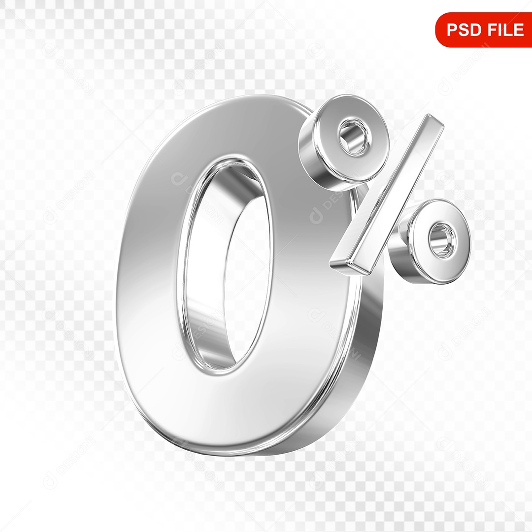 Elemento 3D Número 0% Prata Para Composição PSD