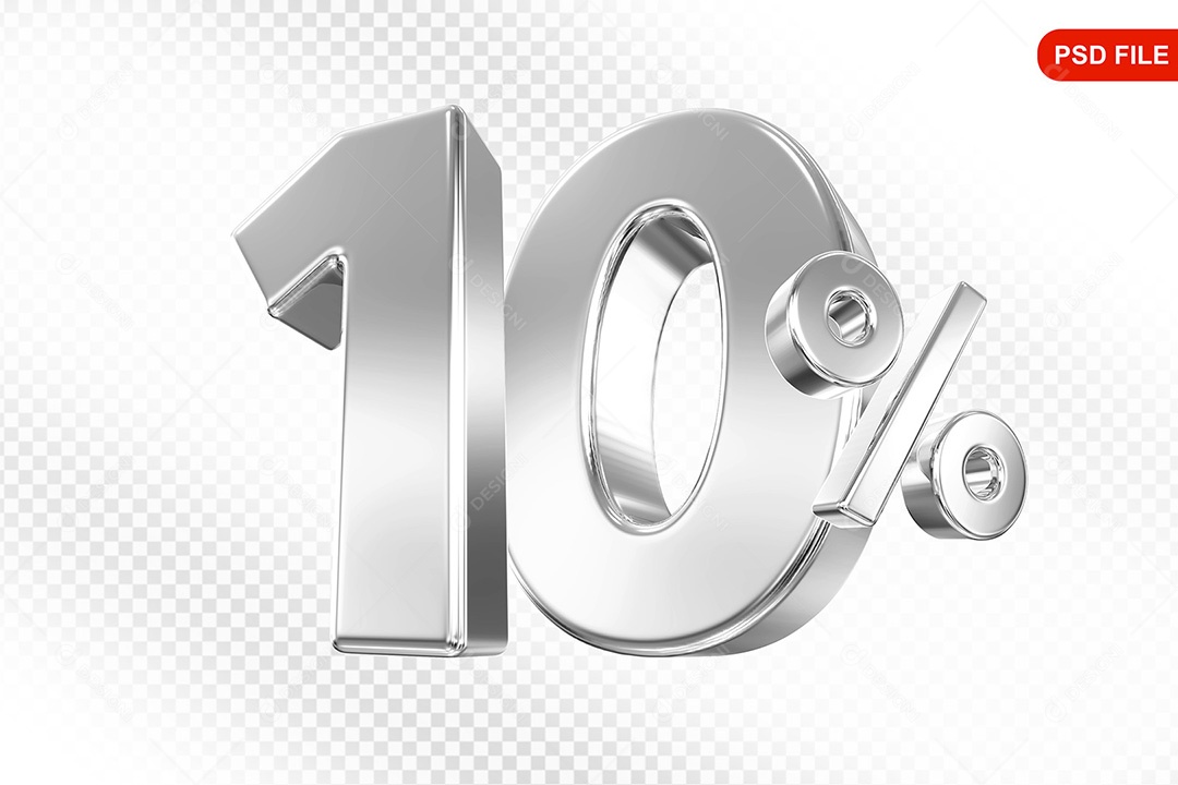 Elemento 3D Número 10% Prata Para Composição PSD