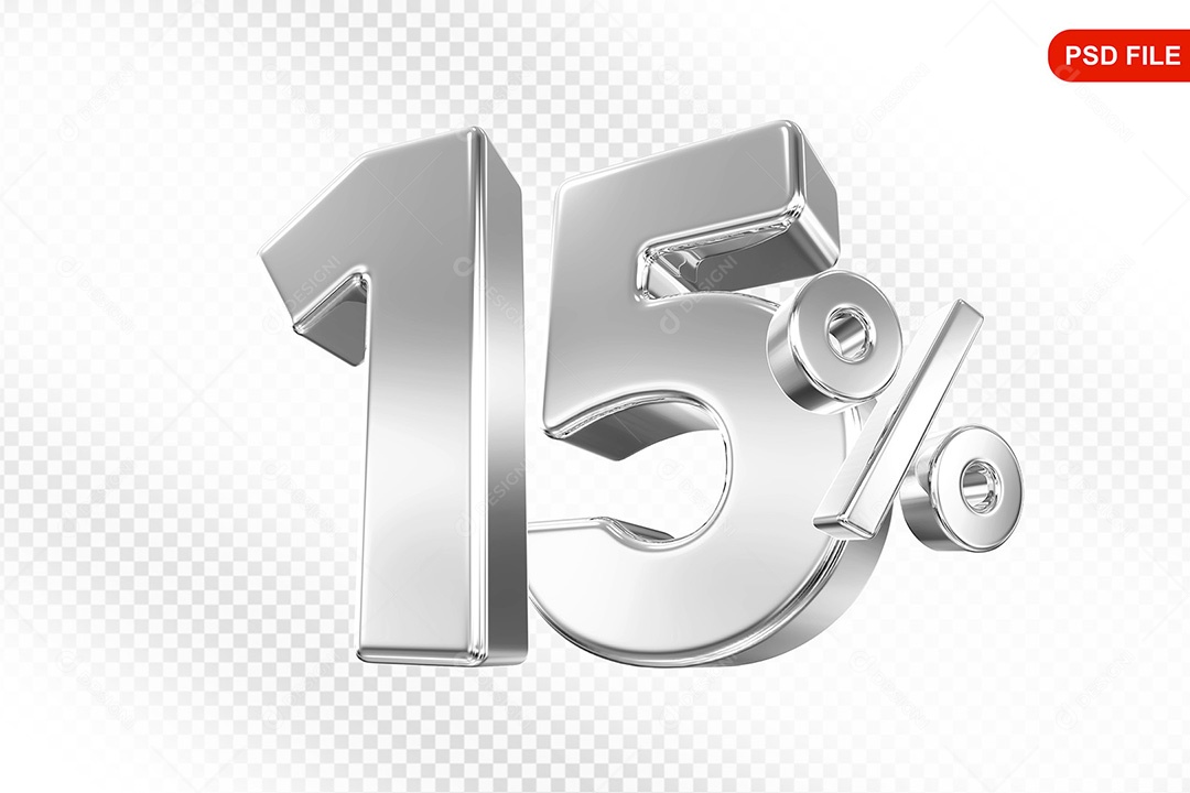 Elemento 3D Número 15% Prata Para Composição PSD