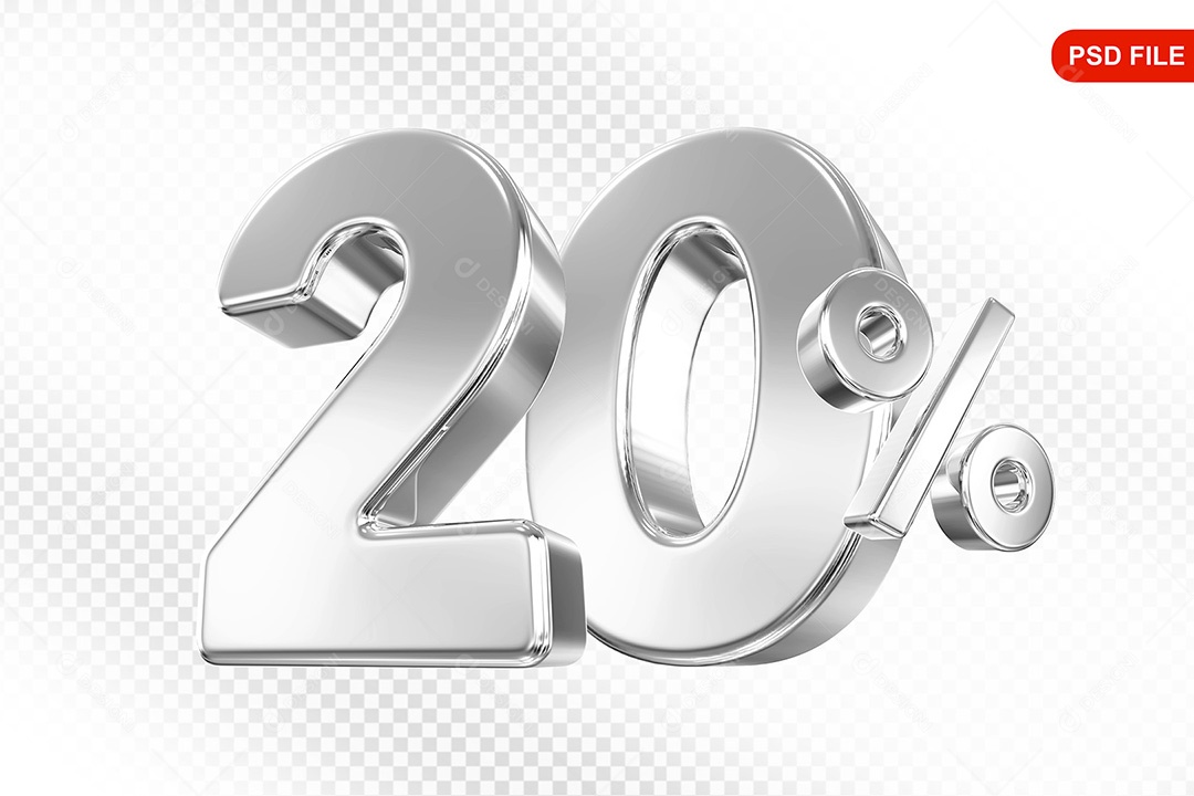 Elemento 3D Número 20% Prata Para Composição PSD