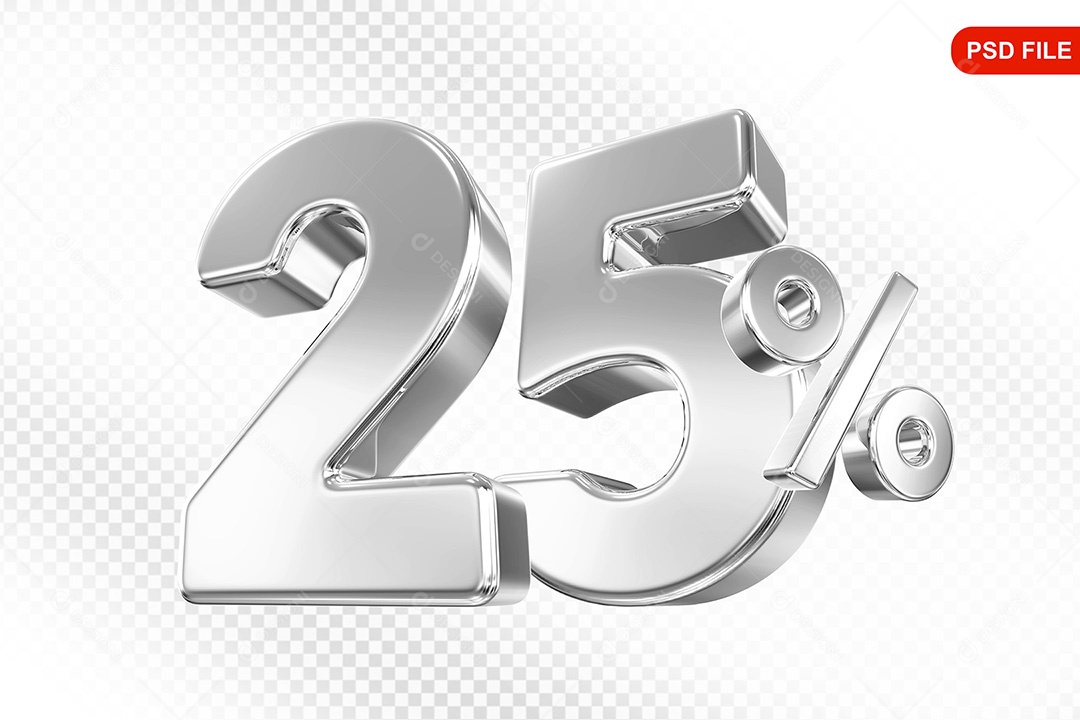 Elemento 3D Número 25% Prata Para Composição PSD