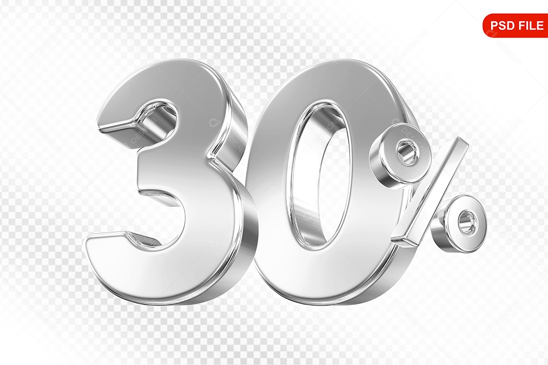 Elemento 3D Número 30% Prata Para Composição PSD
