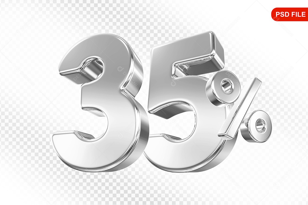 Elemento 3D Número 35% Prata Para Composição PSD