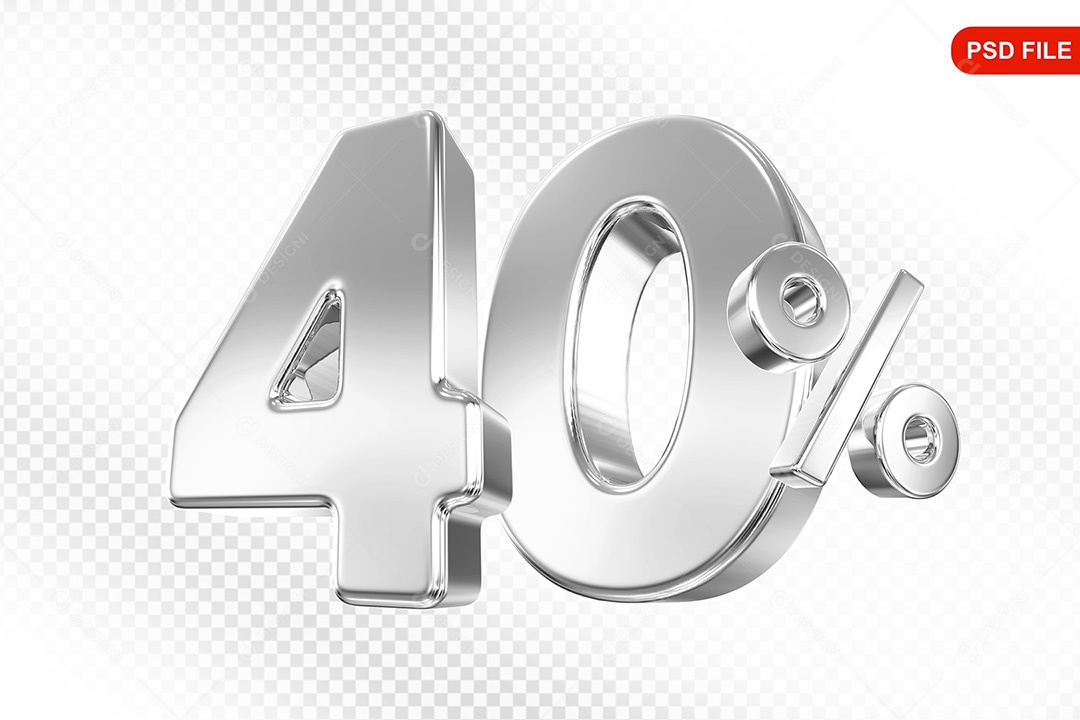 Elemento 3D Número 40% Prata Para Composição PSD