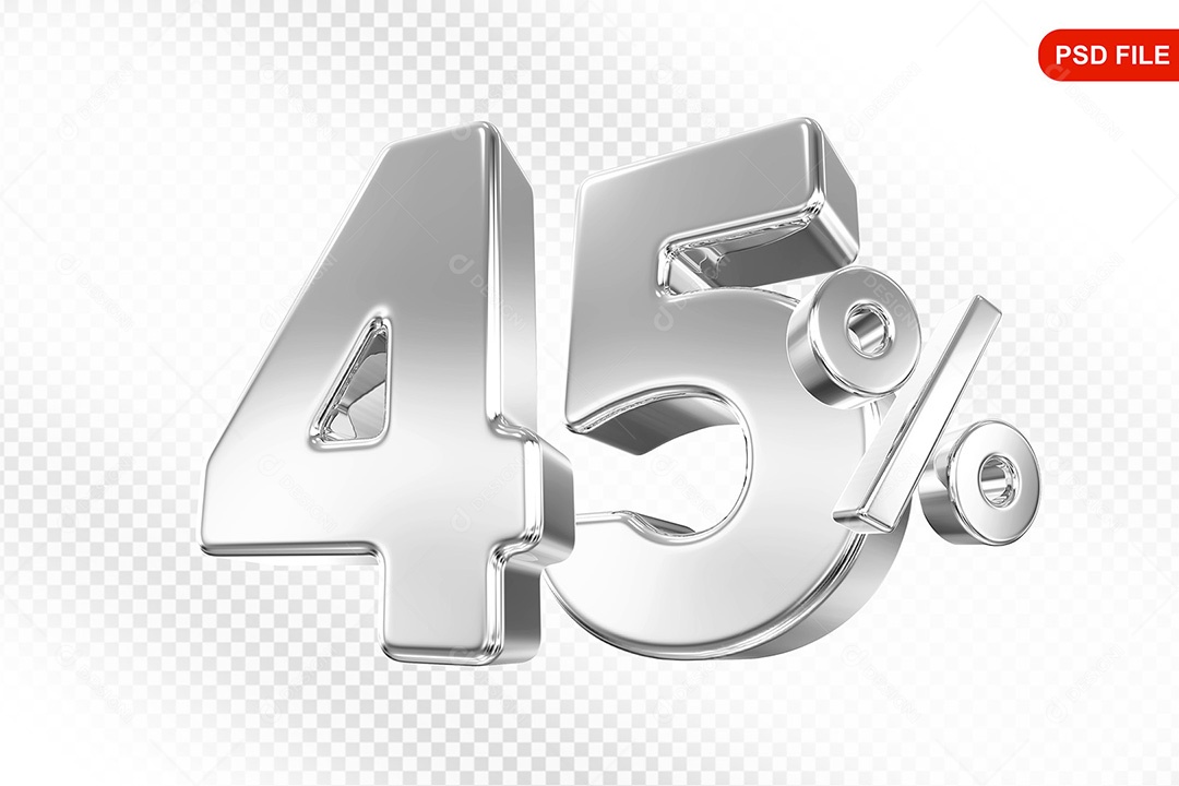 Elemento 3D Número 45% Prata Para Composição PSD