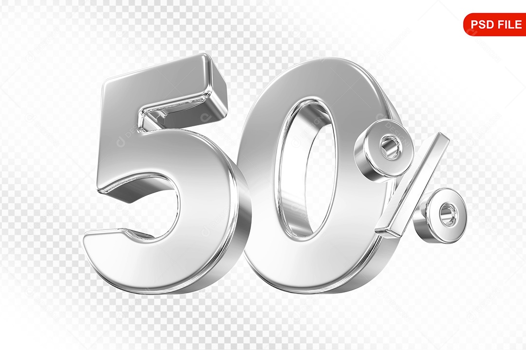 Elemento 3D Número 50% Prata Para Composição PSD