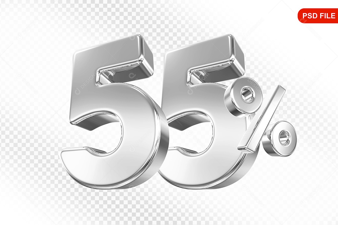 Elemento 3D Número 55% Prata Para Composição PSD
