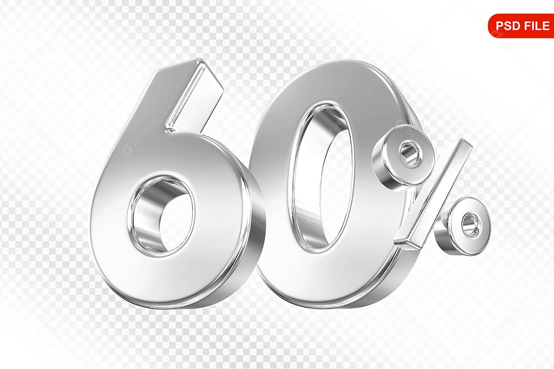 Elemento 3D Número 60% Prata Para Composição PSD