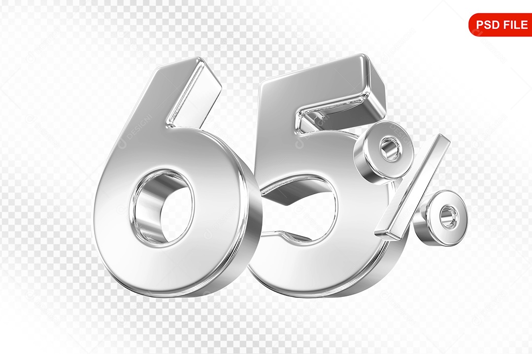 Elemento 3D Número 65% Prata Para Composição PSD