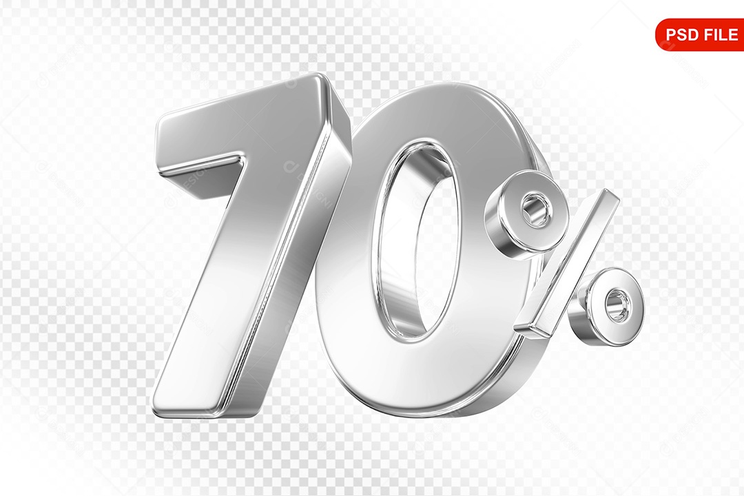 Elemento 3D Número 70% Prata Para Composição PSD