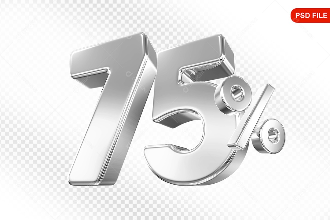Elemento 3D Número 75% Prata Para Composição PSD