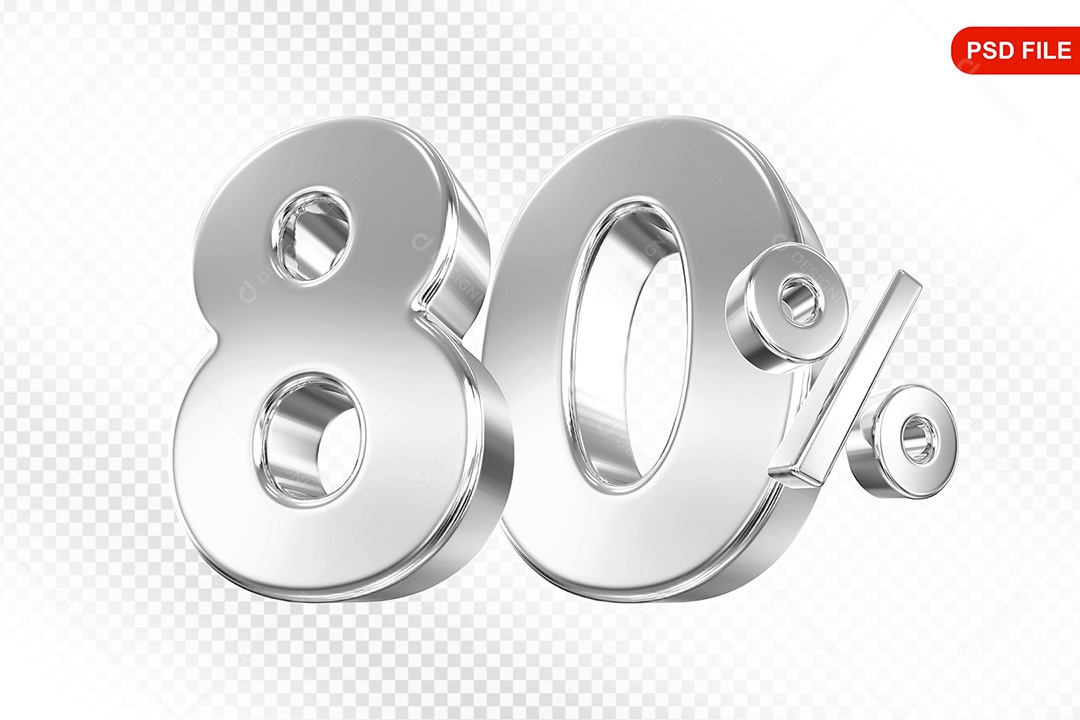 Elemento 3D Número 80% Prata Para Composição PSD