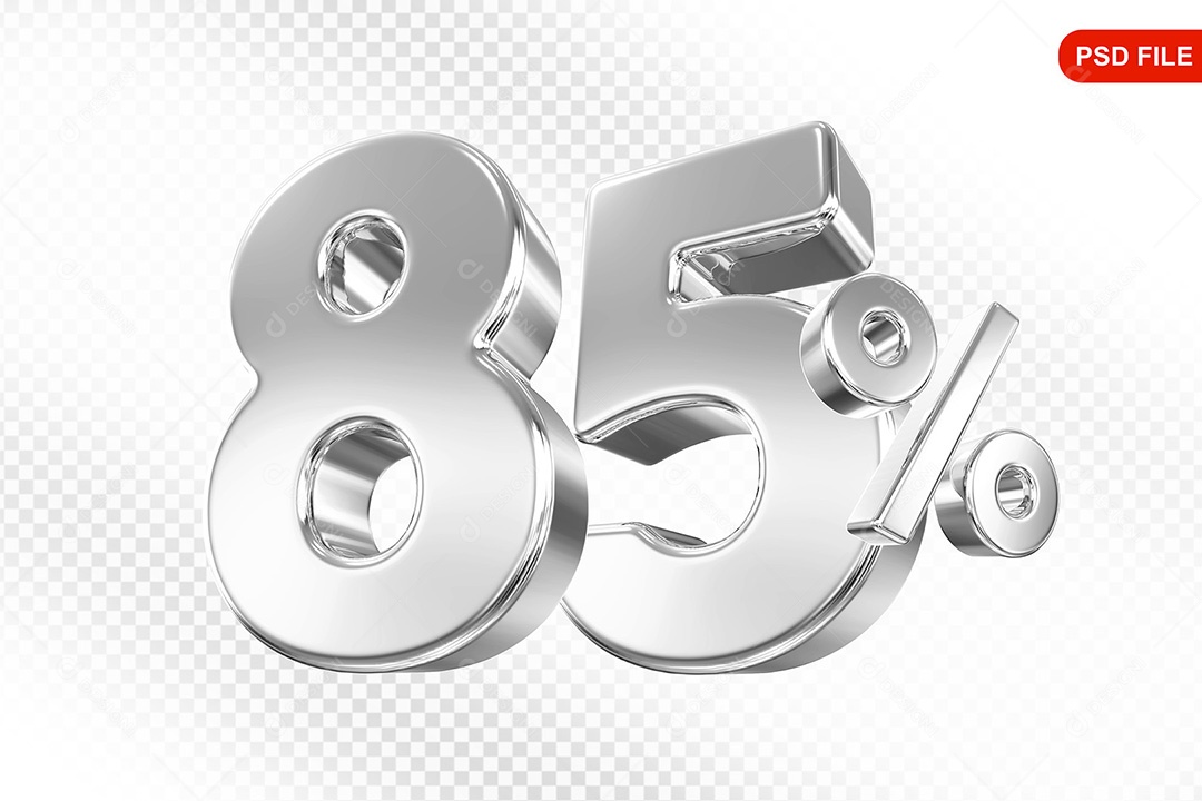 Elemento 3D Número 85% Prata Para Composição PSD