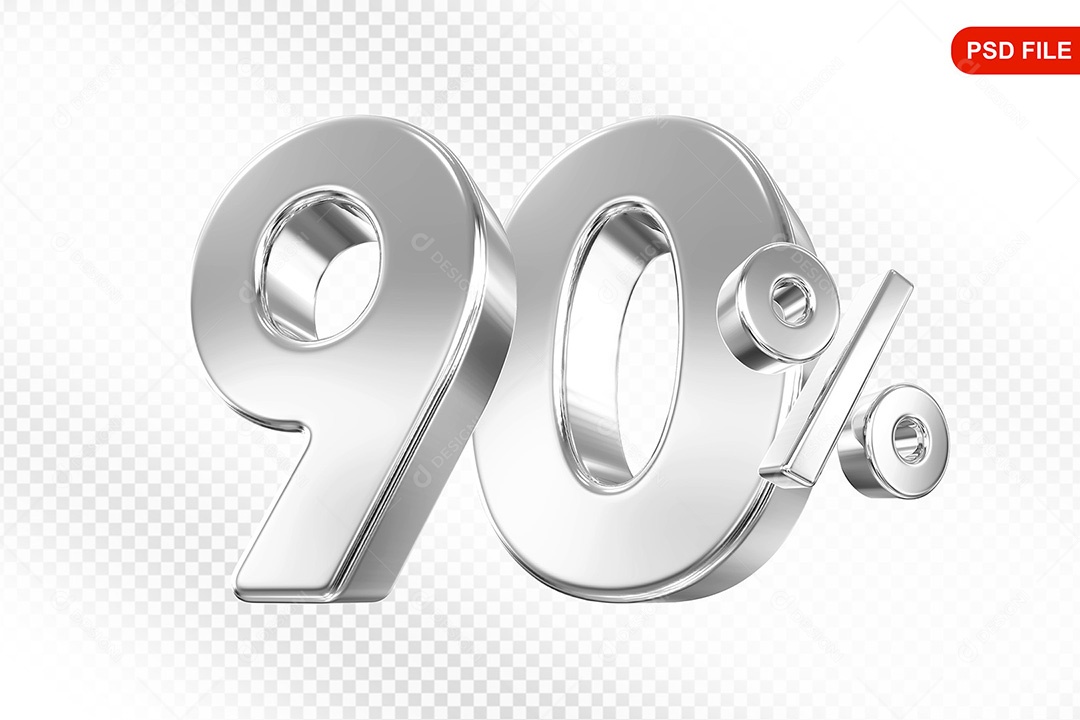 Elemento 3D Número 90% Prata Para Composição PSD