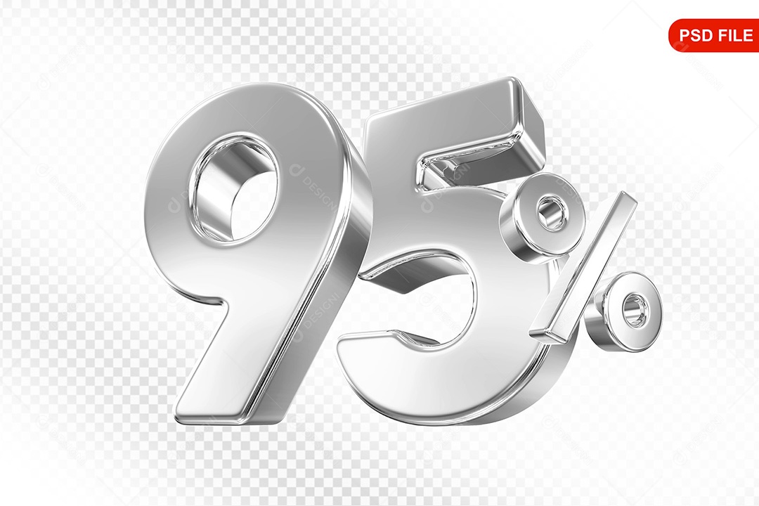 Elemento 3D Número 95% Prata Para Composição PSD