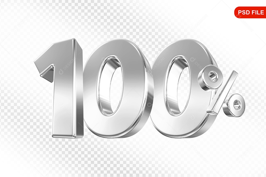 Elemento 3D Número 100% Prata Para Composição PSD