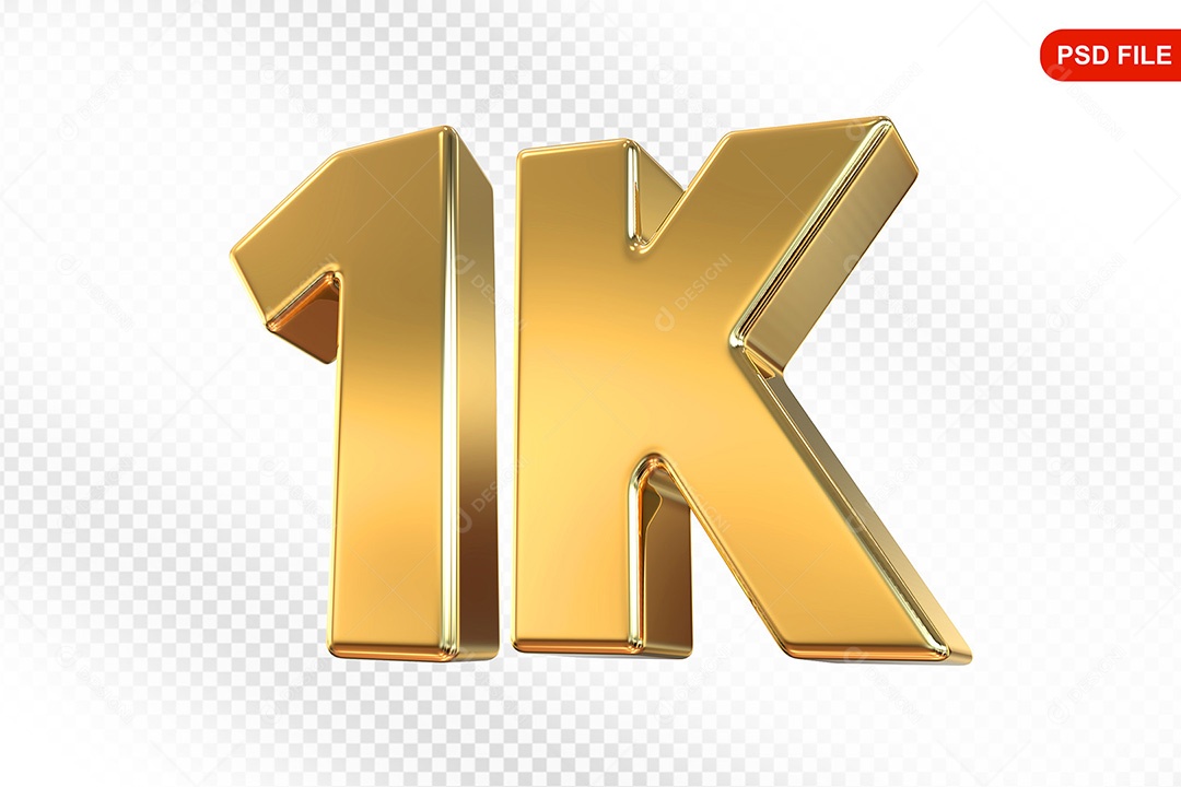 Elemento 3D Número 1K Dourado Para Composição PSD