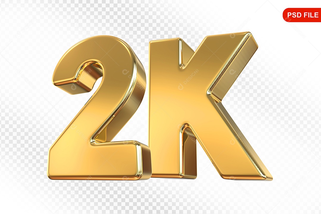 Elemento 3D Número 2K Dourado Para Composição PSD