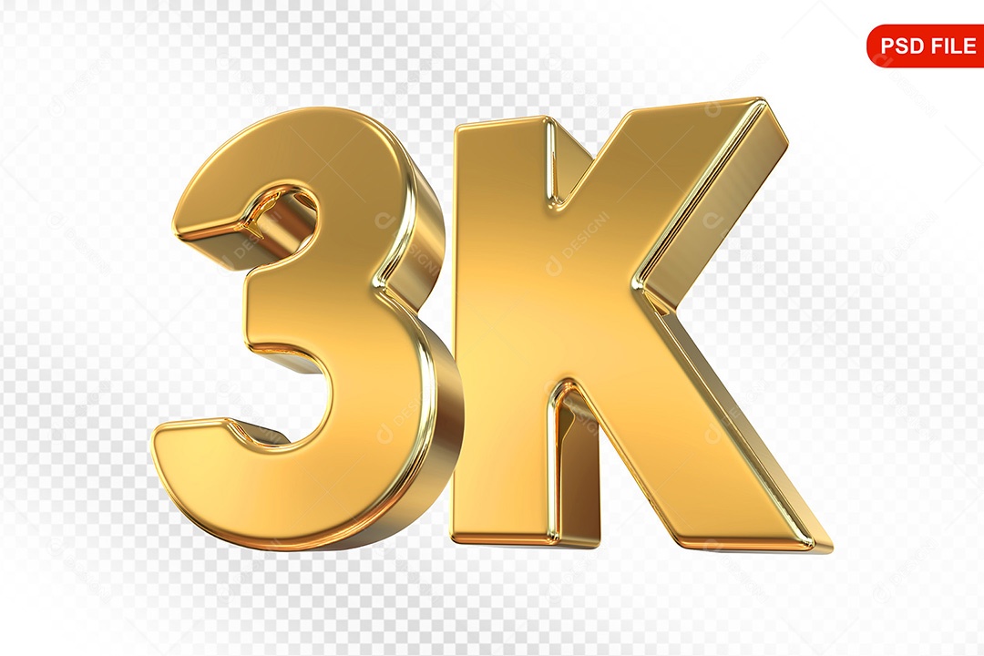 Elemento 3D Número 3K Dourado Para Composição PSD