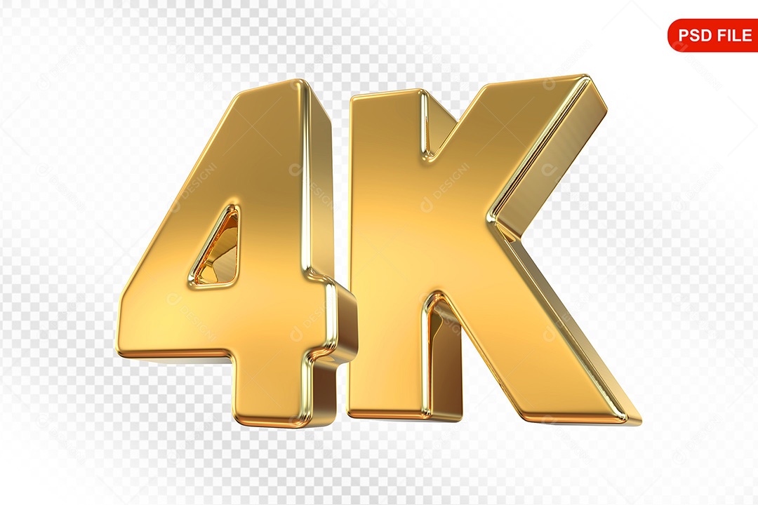 Elemento 3D Número 4K Dourado Para Composição PSD