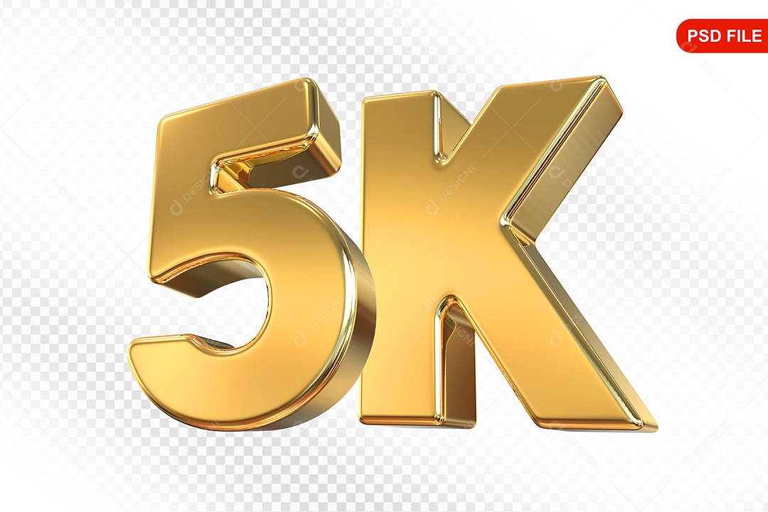 Elemento 3D Número 5K Dourado Para Composição PSD