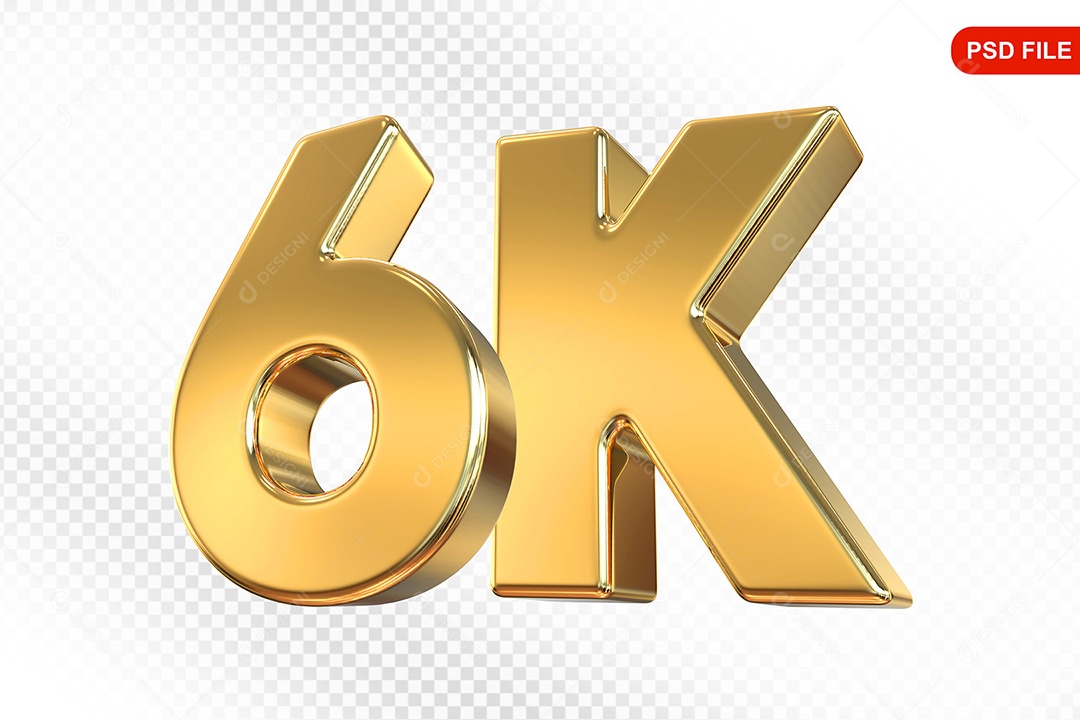 Elemento 3D Número 6K Dourado Para Composição PSD