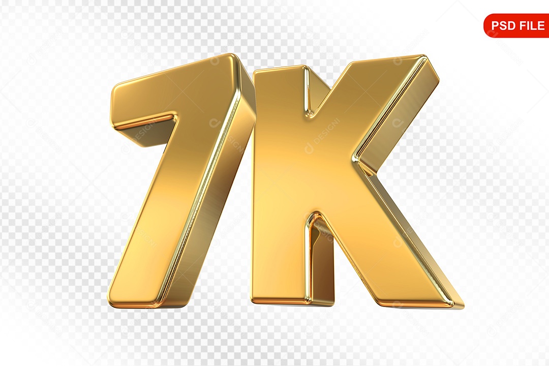Elemento 3D Número 7K Dourado Para Composição PSD