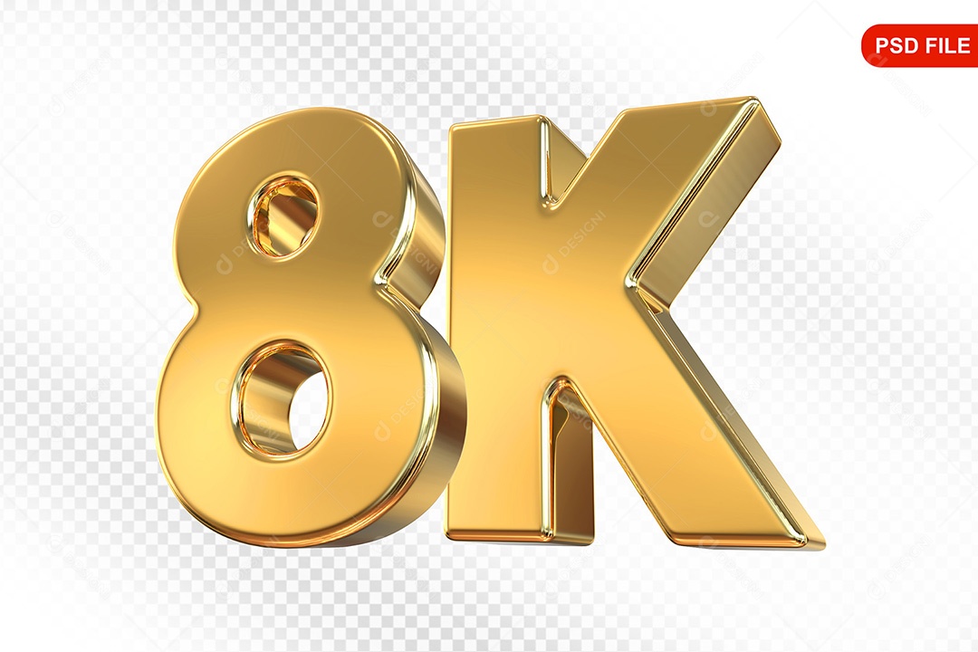 Elemento 3D Número 8K Dourado Para Composição PSD