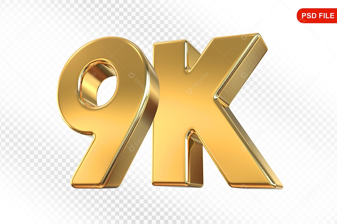Elemento 3D Número 9K Dourado Para Composição PSD