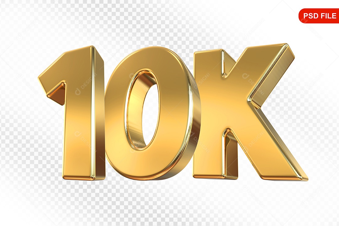 Elemento 3D Número 10K Dourado Para Composição PSD