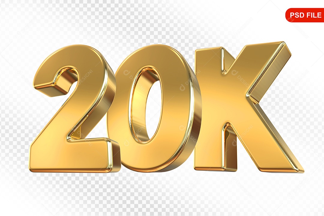 Elemento 3D Número 20K Dourado Para Composição PSD