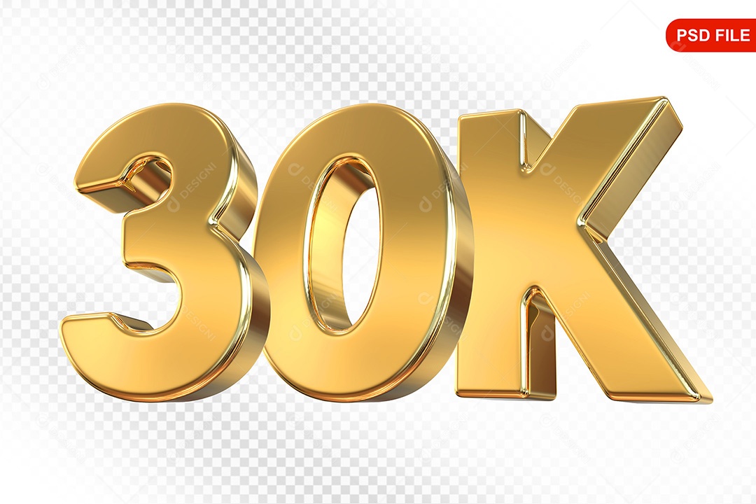 Elemento 3D Número 30K Dourado Para Composição PSD