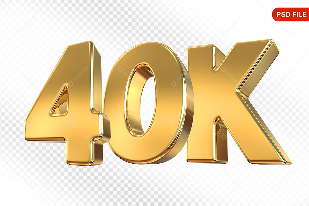 Elemento 3D Número 40K Dourado Para Composição PSD