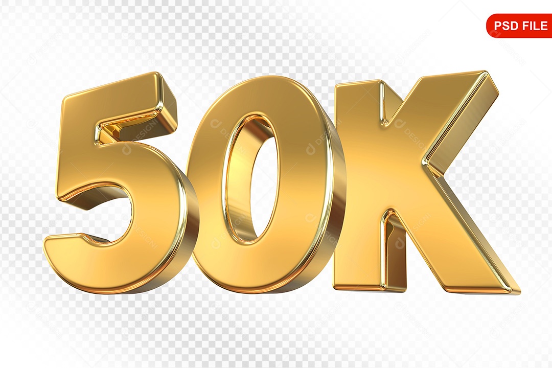 Elemento 3D Número 50K Dourado Para Composição PSD