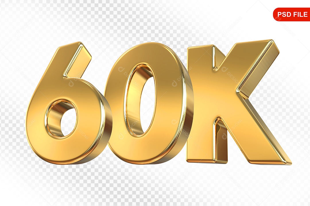Elemento 3D Número 60K Dourado Para Composição PSD