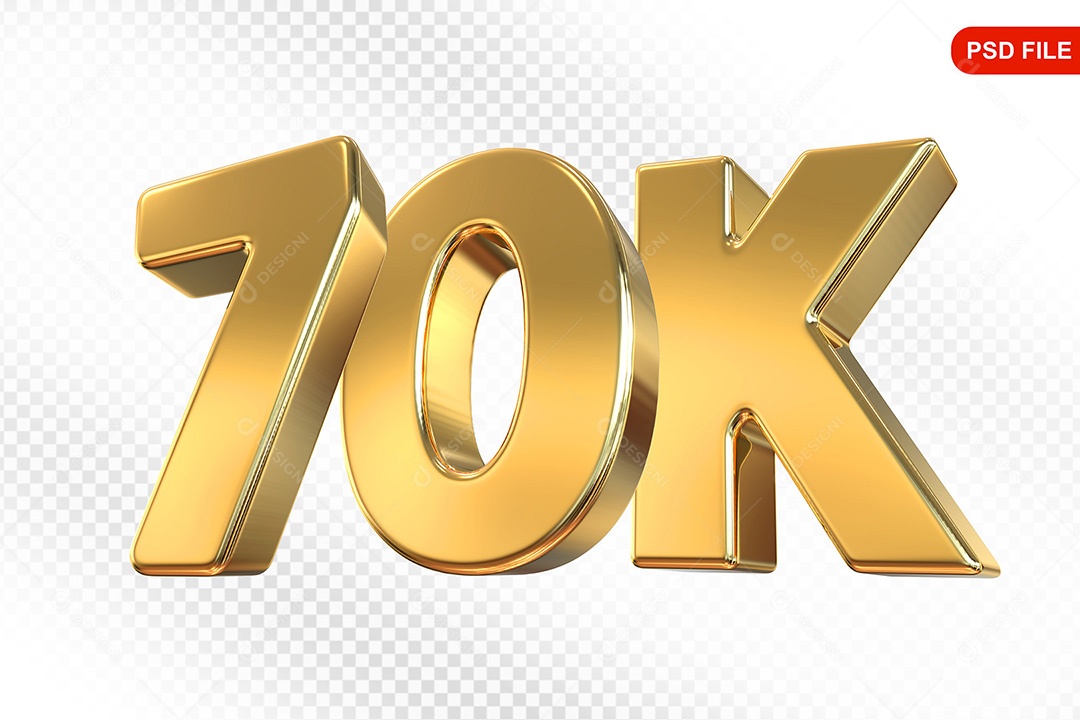 Elemento 3D Número 70K Dourado Para Composição PSD