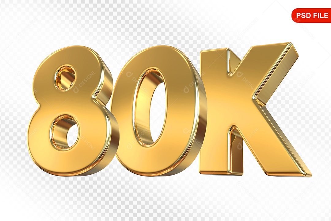 Elemento 3D Número 80K Dourado Para Composição PSD