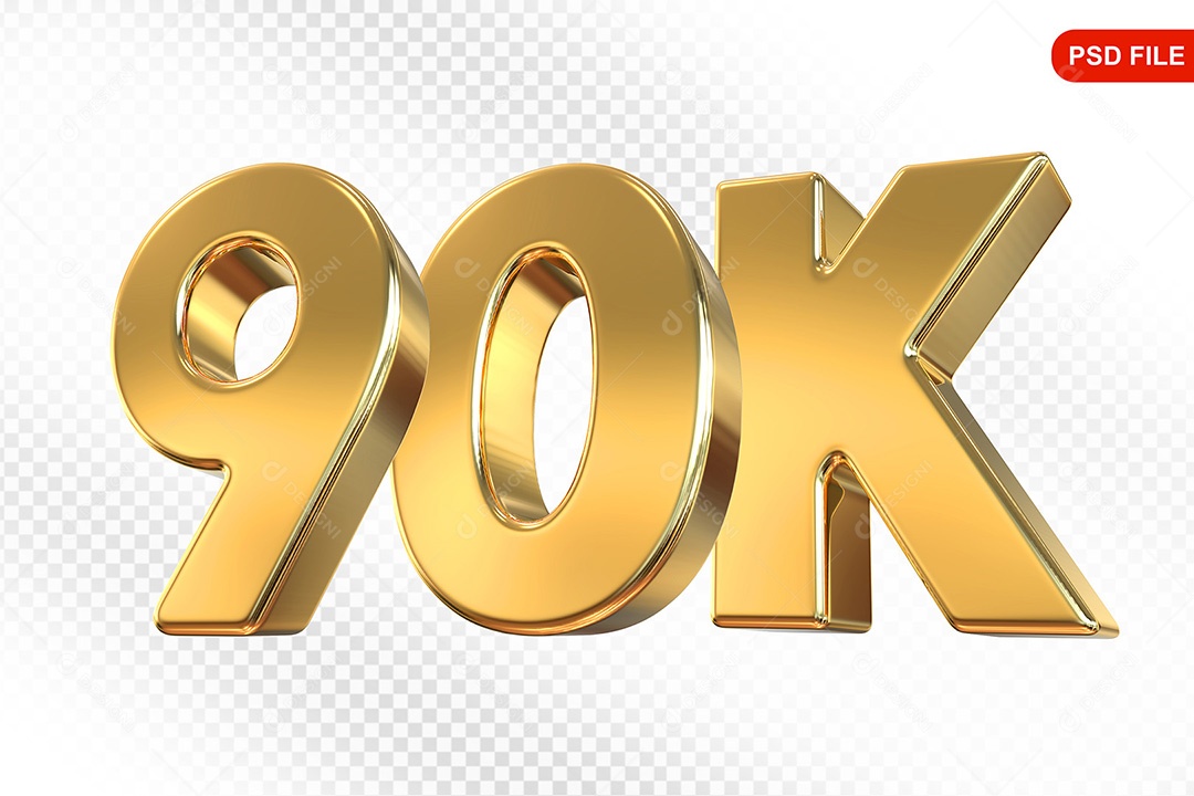 Elemento 3D Número 90K Dourado Para Composição PSD