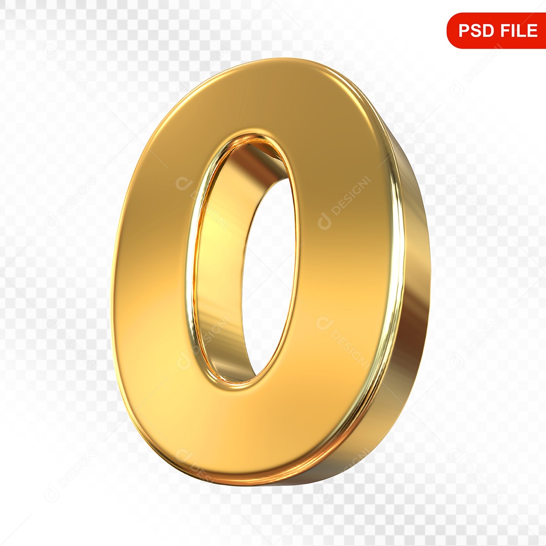 Elemento 3D Número 0 Amarelo Para Composição PSD