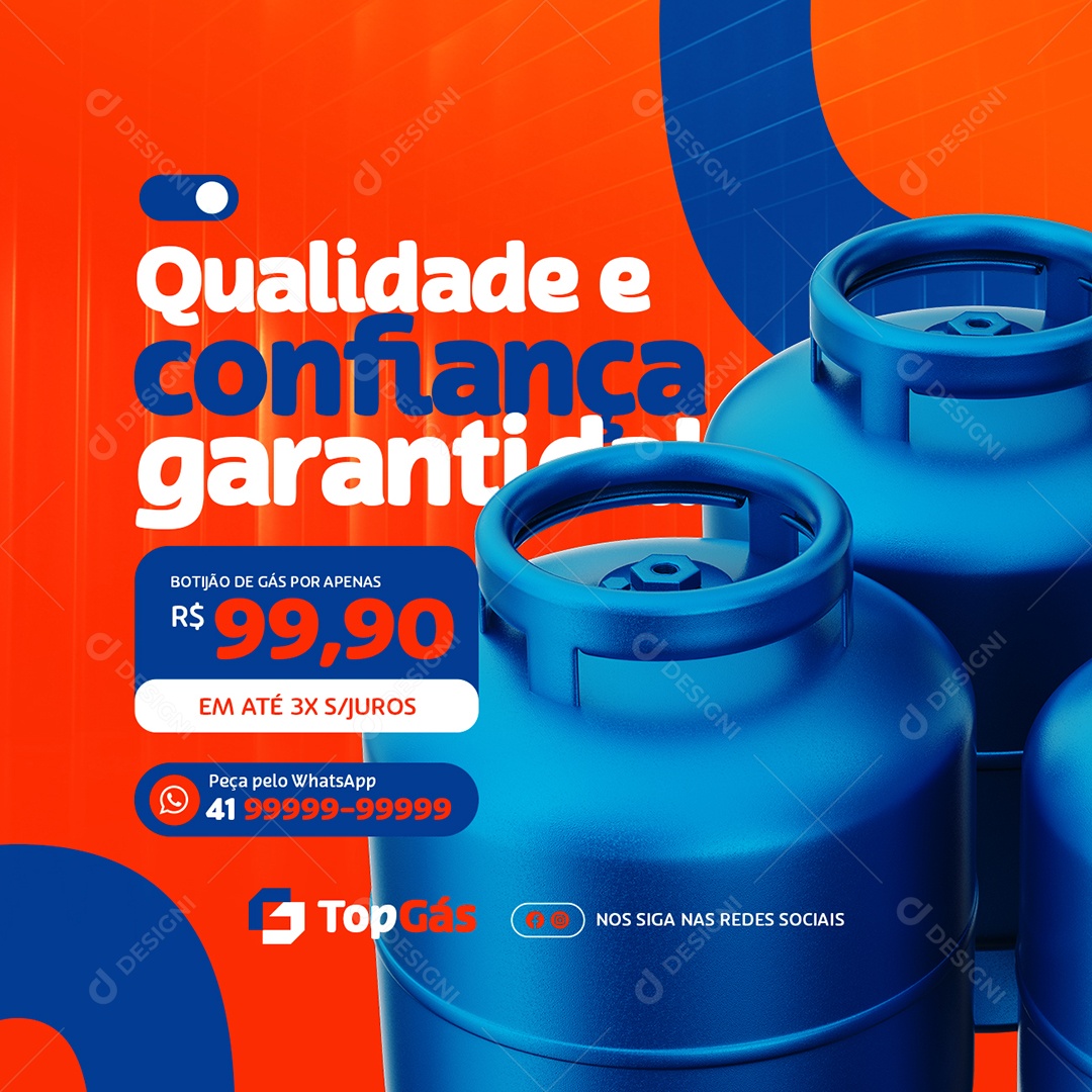 Distribuidora de Gás Qualidade e Confiança Garantida Social Media PSD Editável