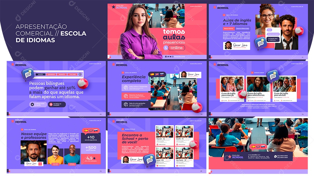 Apresentação Comercial Escola de Idiomas PSD Editável