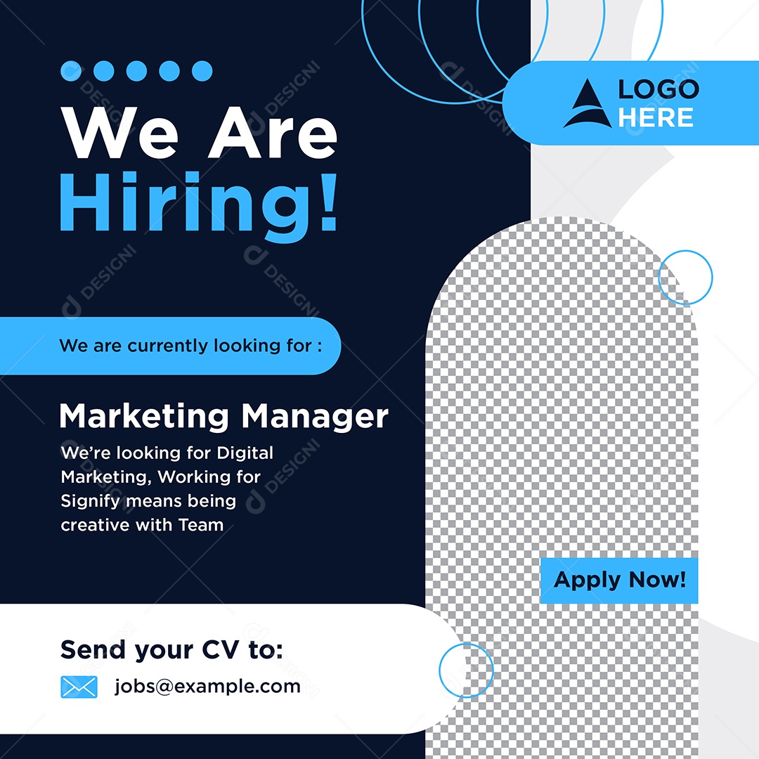 Vaga de Emprego Estamos Contratando Social Media PSD Editável