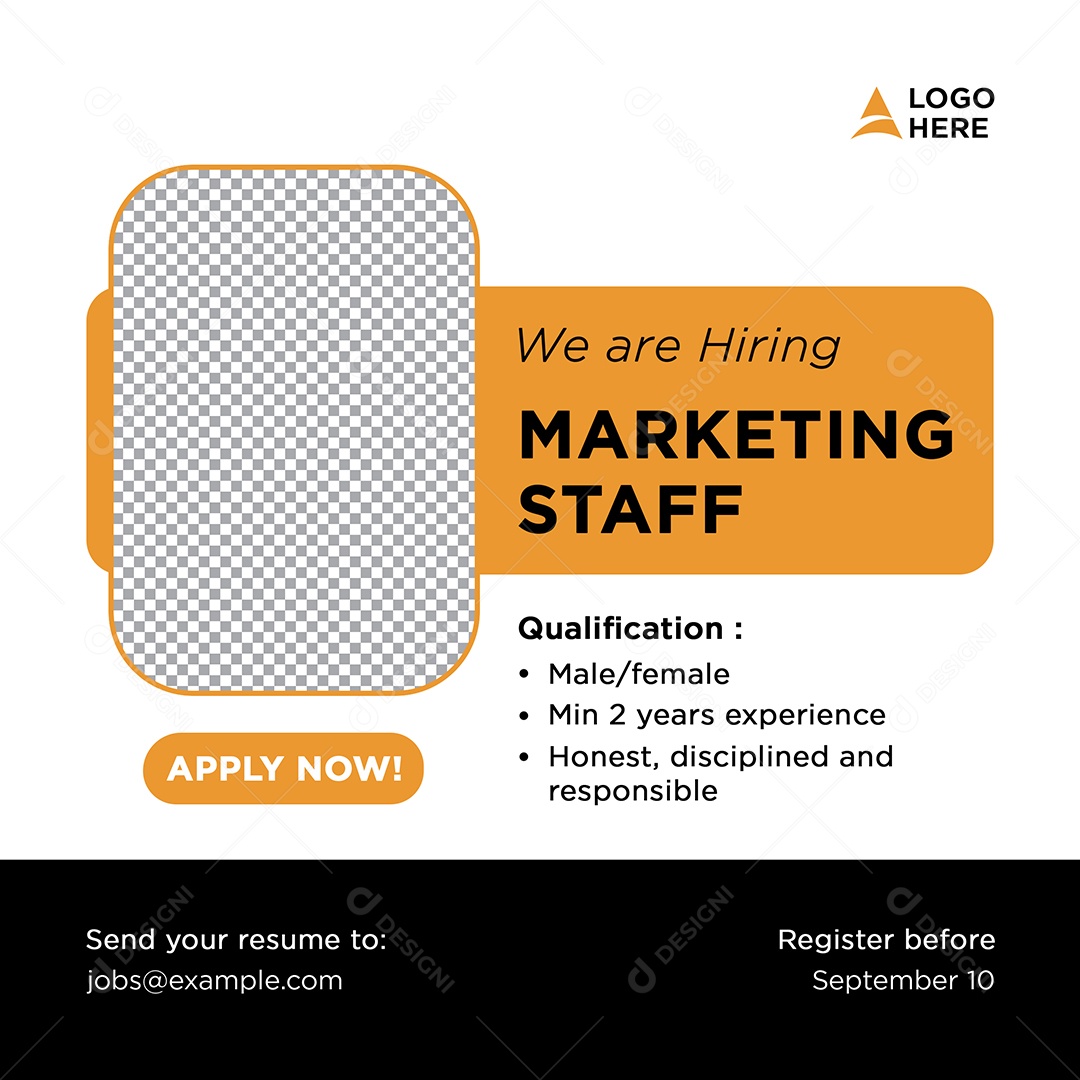 Vaga de Emprego Estamos Contratando Social Media PSD Editável