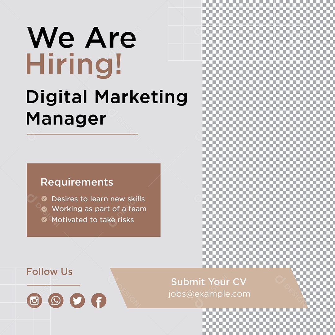 Vaga de Emprego Estamos Contratando Social Media PSD Editável