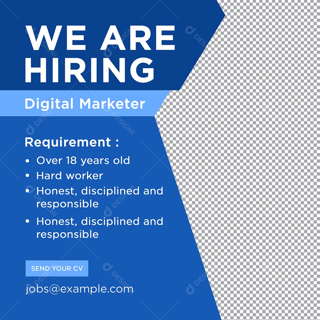 Vaga de Emprego Estamos Contratando Social Media PSD Editável