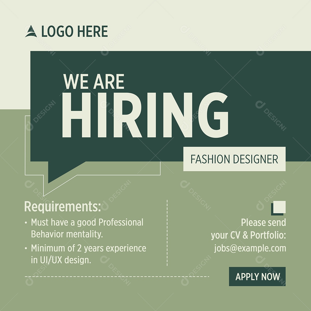 Vaga de Emprego Estamos Contratando Social Media PSD Editável