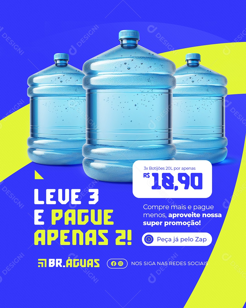 Distribuidora de Água Leve Três e Pague Apenas Dois Social Media PSD Editável