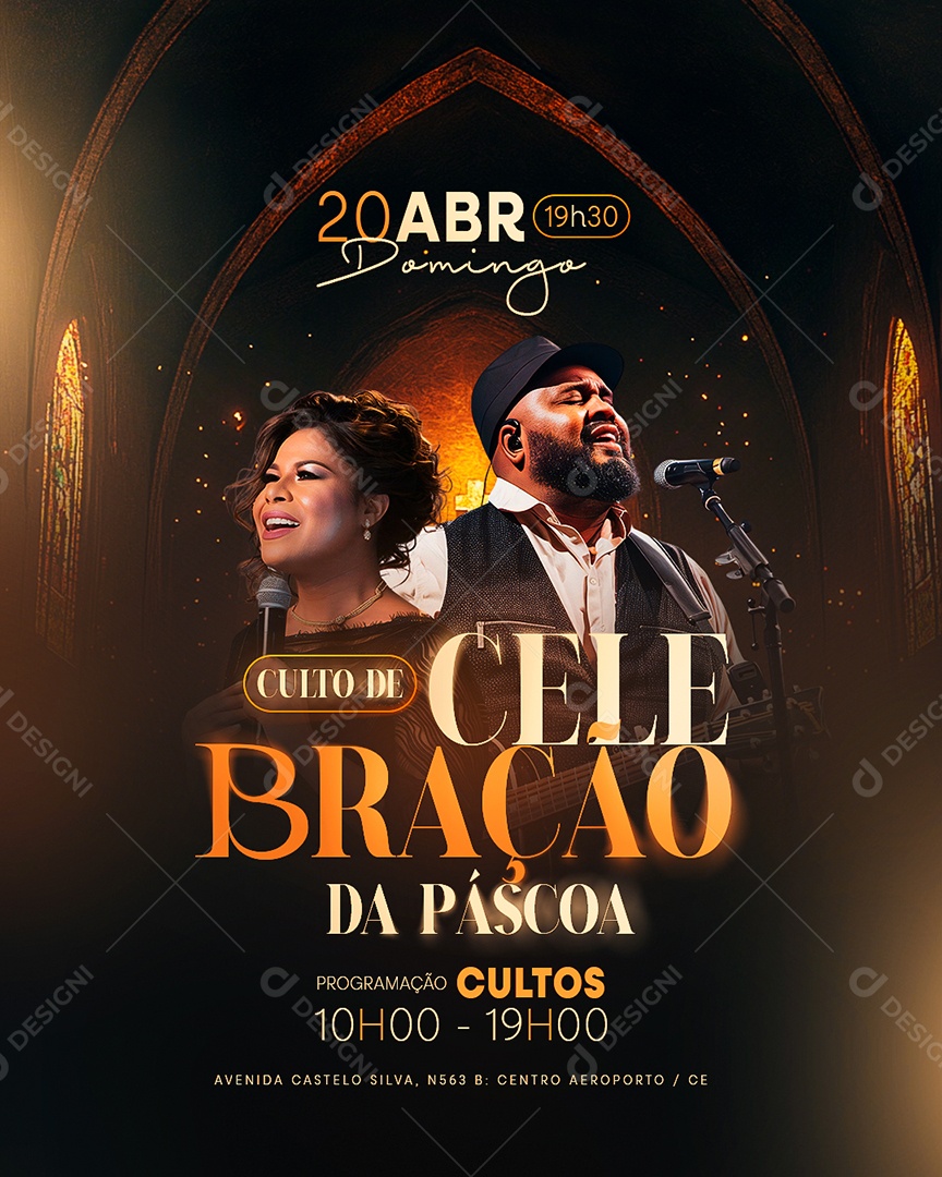 Flyer Gospel Culto De Celebração Da Páscoa Social Media PSD Editável