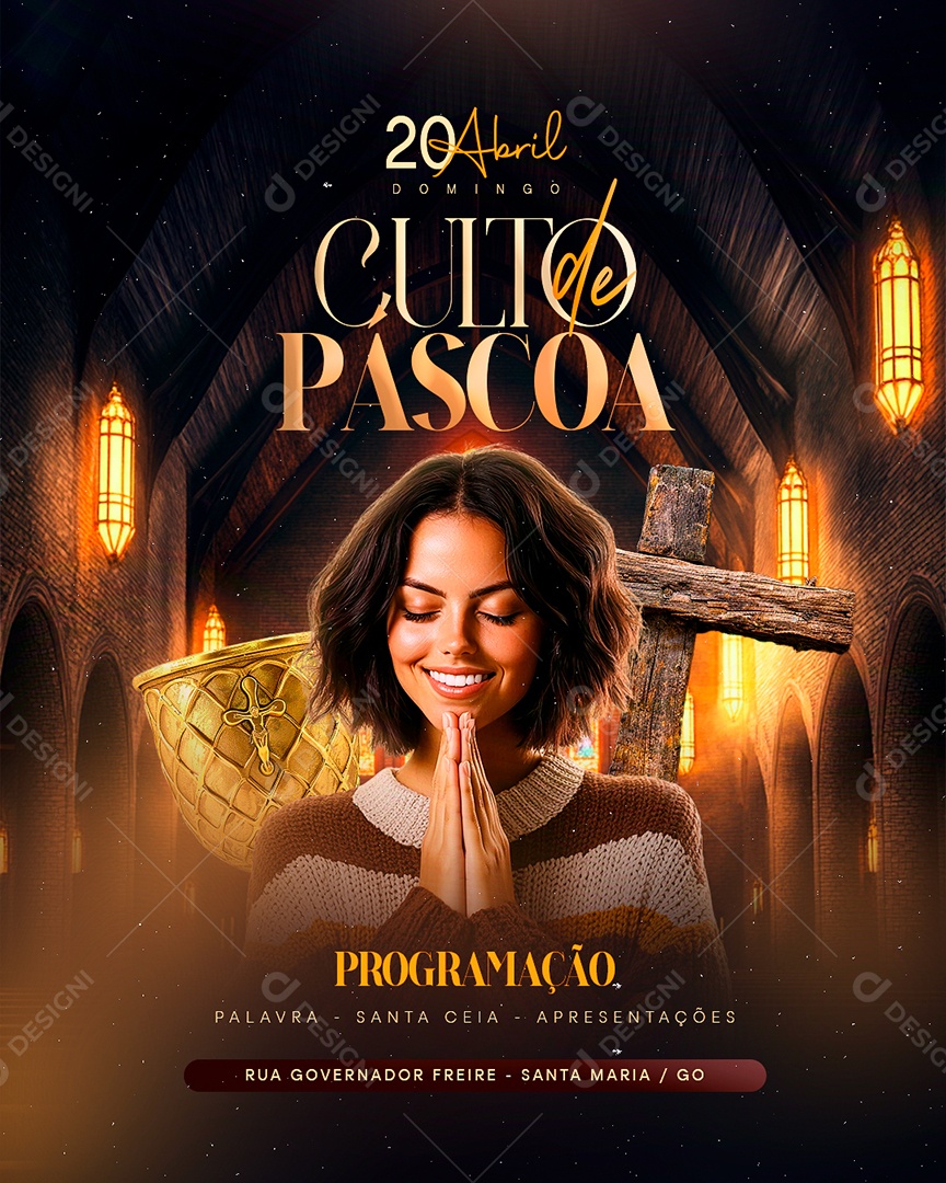 Flyer Gospel Culto de Páscoa Social Media PSD Editável