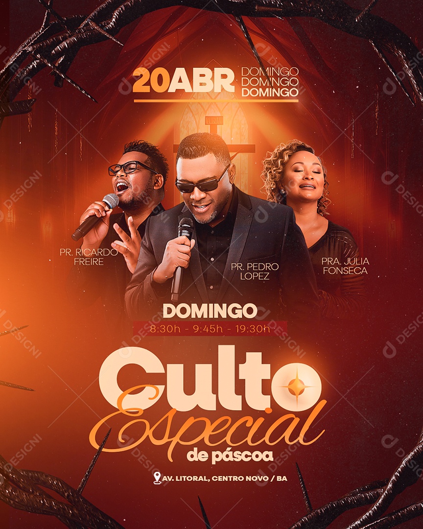 Flyer Gospel Culto Especial da Páscoa Social Media PSD Editável